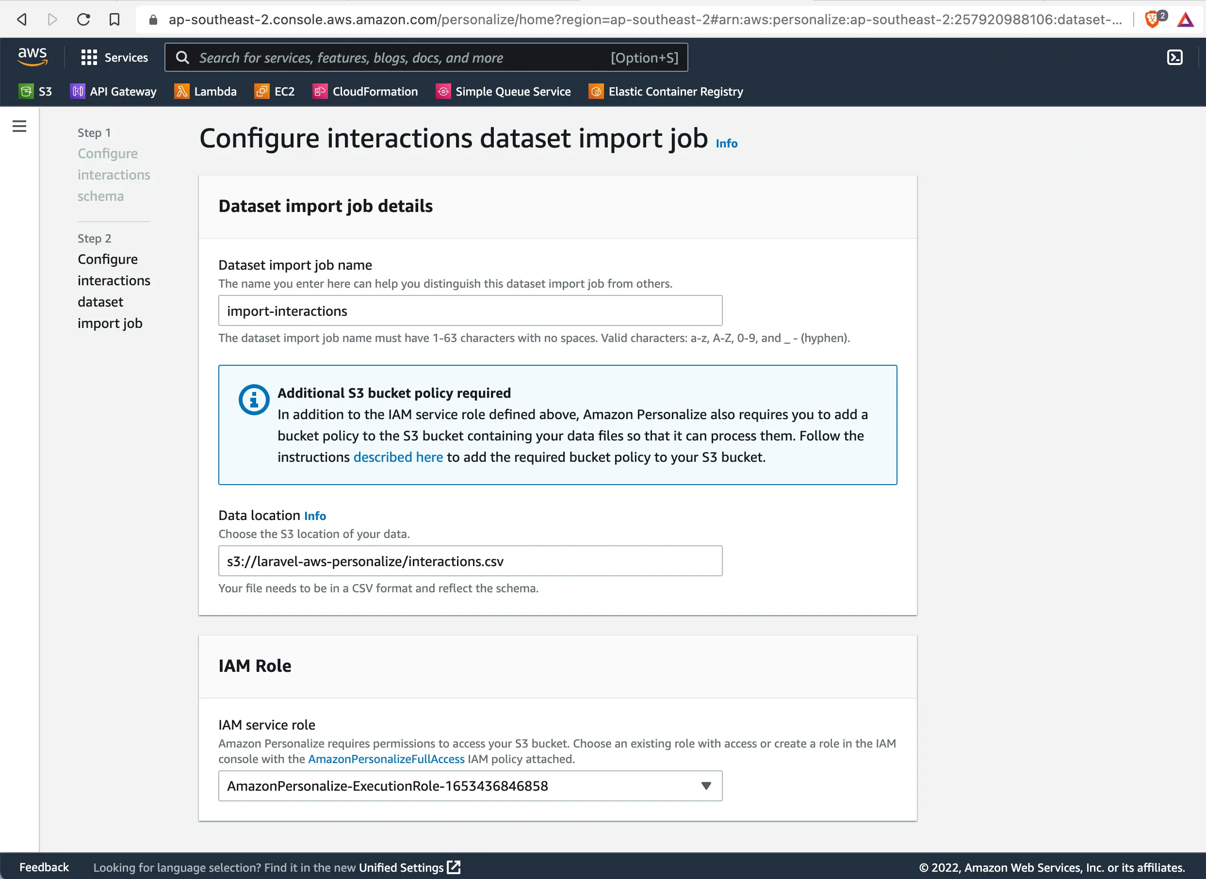 AWS Personalize Import Interactions Data