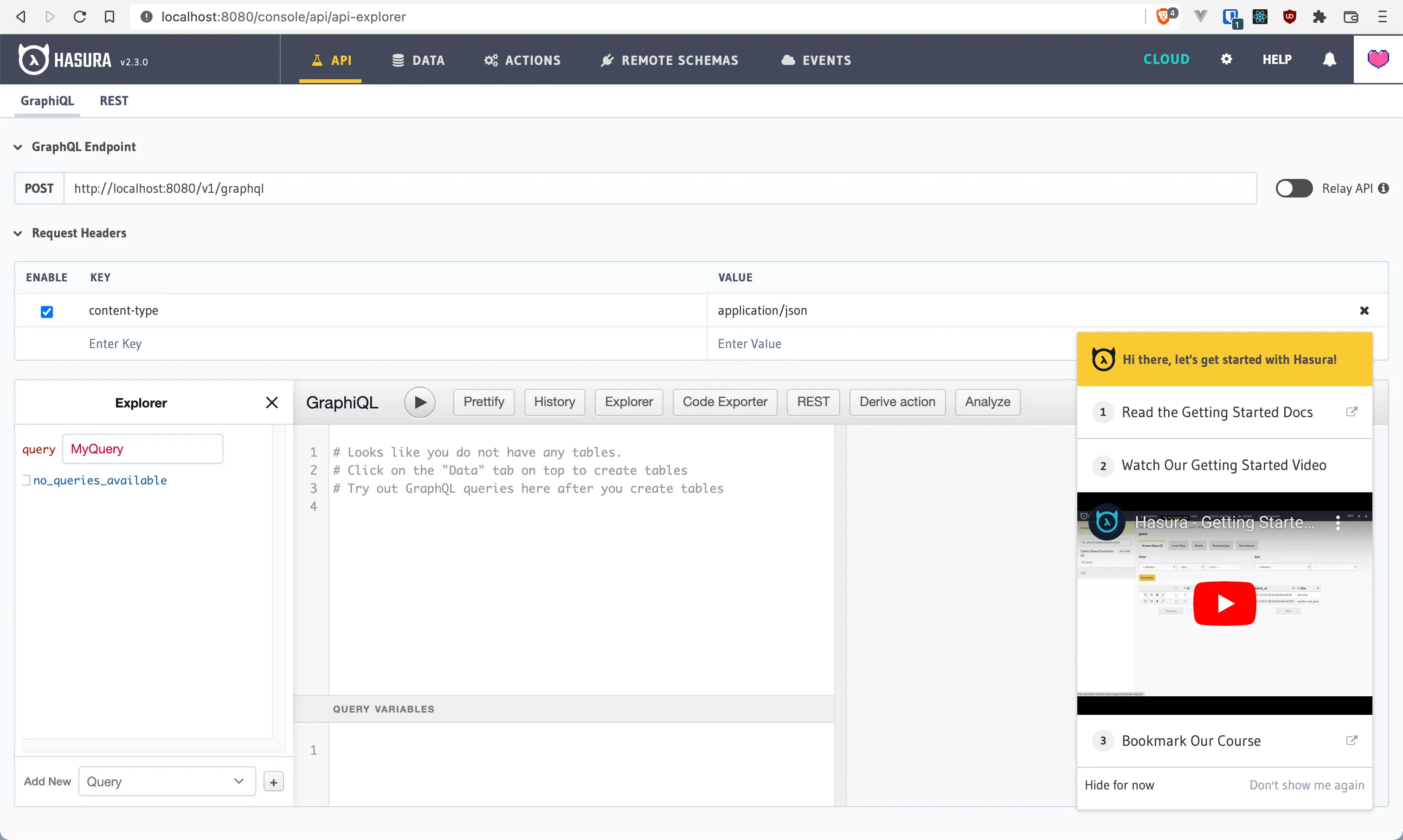 Hasura container is running